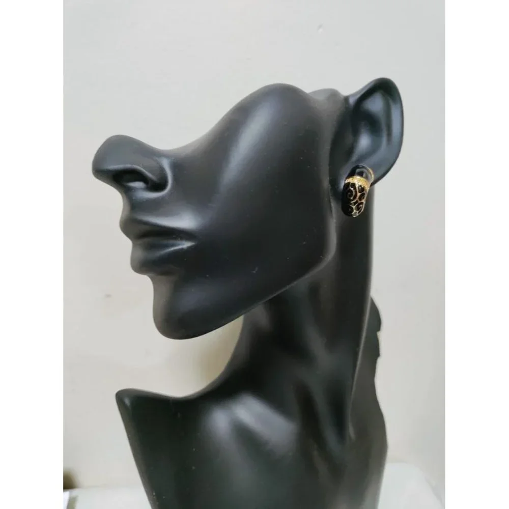 Vintage Camrose & Kross JBK Black Enameled Gold Plated Crystal Earrings Women's - Picture 2 of 8